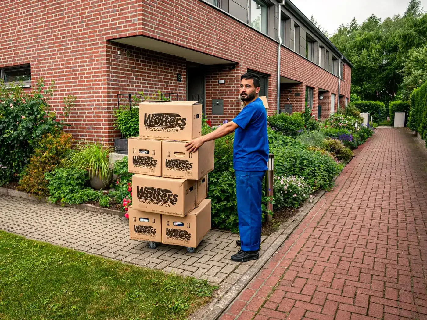 Jobcenter-Umzug in Hannover – Umzugskartons vor dem Wohnhaus Jobcenter-Umzug in Hannover – Umzugsmeister Wolters