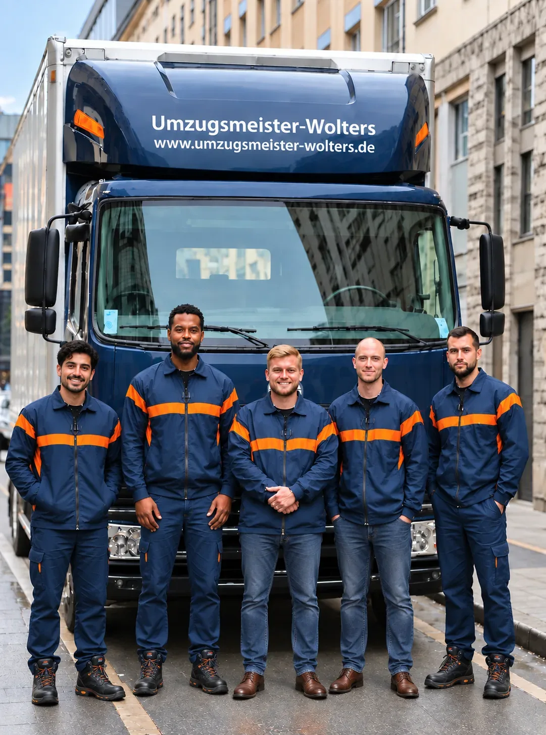 Umzugsteam von Umzugsmeister Wolters vor dem Umzugs-Lkw Umzugsteam von Wolters im Einsatz